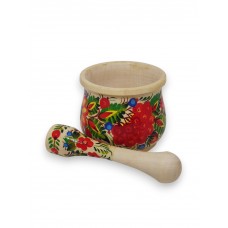 Ступка деревянная светлая с петриковской росписью