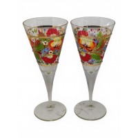 Пара позолоченных бокалов с петриковской росписью