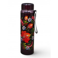 Термос 800 мл коричневий з петриківським розписом