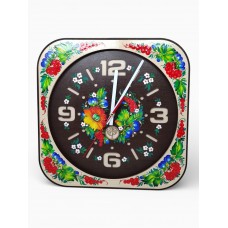 Годинний кварцевий квадратний з петриківським розписом 30*30 см