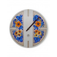 Часы настенные с петриковской росписью в желто-голубых цветах