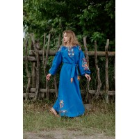 Плаття довге з китицями синє