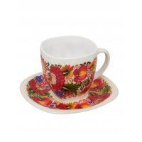Чашка с блюдцем квадратной формы с петриковской росписью